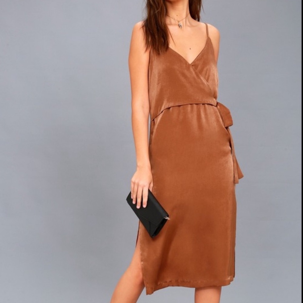 J.O.A Nordstrom Burnt Orange Satin Slip Dress Wedding Guest Dress NWT